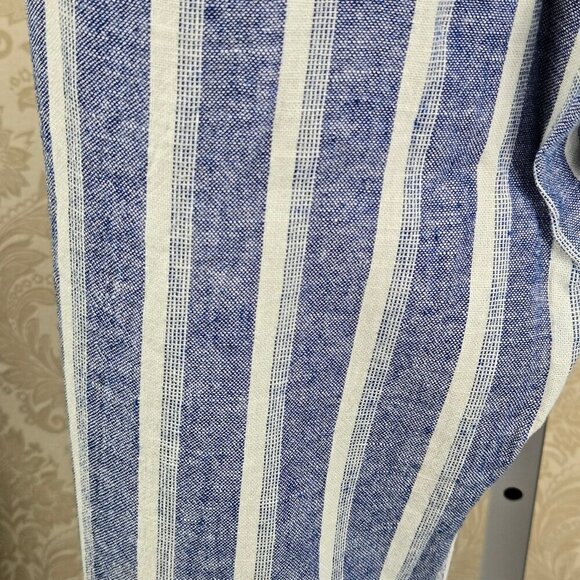 Sincerely Jules Sz S Blue White Striped Linen Blend Pants Elastic Smocked Waist - Picture 8 of 12